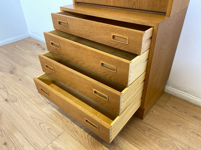 WMK # Hochwertiger skandinavischer Designer Sekretär von Poul Hundevad , Massivholz in Eiche mit Regal # Highboard Bücherregal Bücherschrank Sideboard Desk Danish Design Mid-Century Vintage Eichenholz