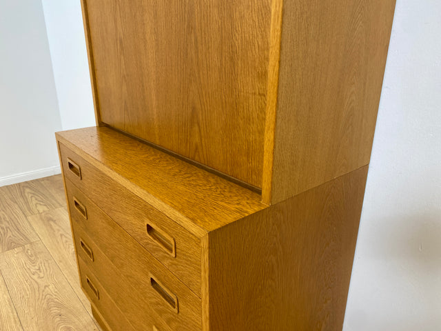 WMK # Hochwertiger skandinavischer Designer Sekretär von Poul Hundevad , Massivholz in Eiche mit Regal # Highboard Bücherregal Bücherschrank Sideboard Desk Danish Design Mid-Century Vintage Eichenholz