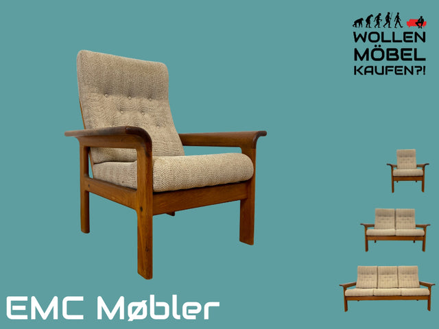 WMK I Hochwertiger skandinavischer Designer Sessel von EMC Møbler mit Teakholz Rahmen und beigem Wollbezug I Armchair Sitzgarnitur Lese Relax Danish Design Mid-Century Vintage Teak Berlin Bremen Köln