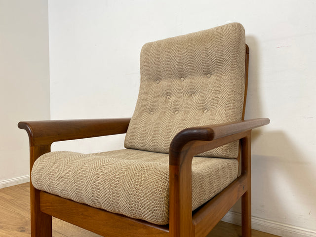WMK I Hochwertiger skandinavischer Designer Sessel von EMC Møbler mit Teakholz Rahmen und beigem Wollbezug I Armchair Sitzgarnitur Lese Relax Danish Design Mid-Century Vintage Teak Berlin Bremen Köln