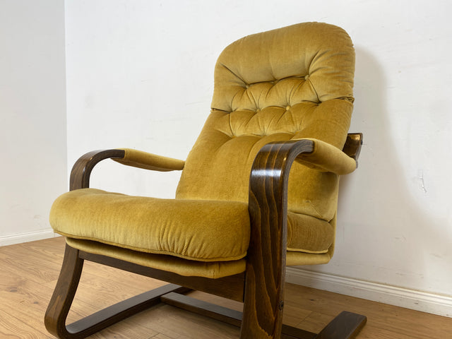 WMK Formschöner, äußerst bequemer & sehr gut erhaltener skandinavischer Freisschwinger mit gestepptem Samtbezug # Sessel Lesesessel Relaxsessel Easy Chair Fernsehsessel Samt Vintage 70er Retro