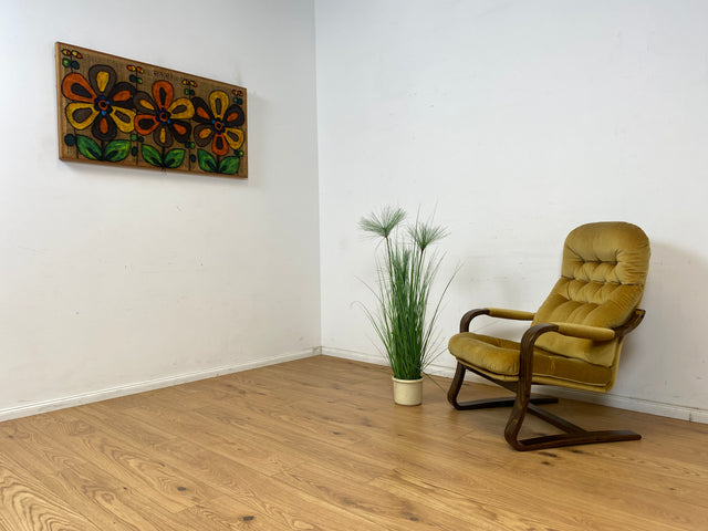 WMK Formschöner, äußerst bequemer & sehr gut erhaltener skandinavischer Freisschwinger mit gestepptem Samtbezug # Sessel Lesesessel Relaxsessel Easy Chair Fernsehsessel Samt Vintage 70er Retro