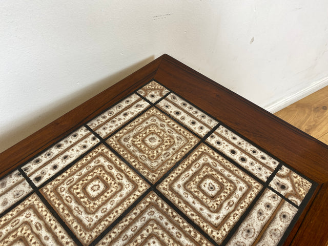 WMK Hochwertiger skandinavischer Mid-Century 3-in-1 Satztisch aus Palisander mit kunstvollen Fliesen I Couchtisch Tisch Beistellt Fliesen Nesting Coffee Table Vintage Danish Design Rosewood Berlin Ulm