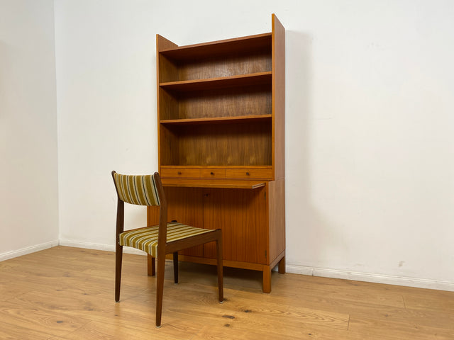 WMK # Stilvoller skandinavischer Mid-Century Bücherschrank in Teakholz mit auszieh. Schreibfläche & verstell. Regalböden # Bücherregal Regal Sekretär Highboard Kommode Sideboard Vintage Danish Design