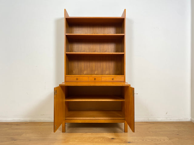 WMK # Stilvoller skandinavischer Mid-Century Bücherschrank in Teakholz mit auszieh. Schreibfläche & verstell. Regalböden # Bücherregal Regal Sekretär Highboard Kommode Sideboard Vintage Danish Design