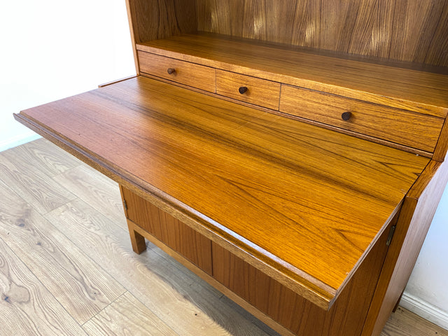 WMK # Stilvoller skandinavischer Mid-Century Bücherschrank in Teakholz mit auszieh. Schreibfläche & verstell. Regalböden # Bücherregal Regal Sekretär Highboard Kommode Sideboard Vintage Danish Design
