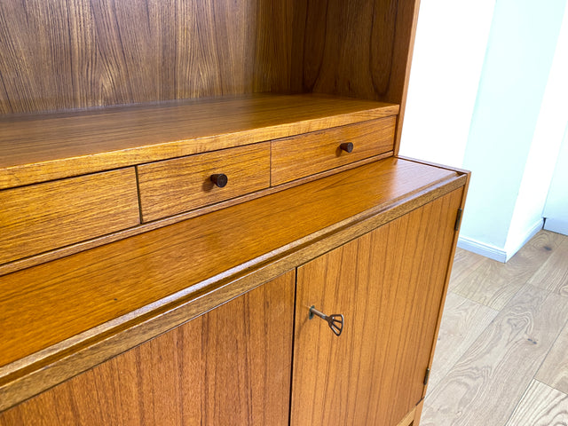 WMK # Stilvoller skandinavischer Mid-Century Bücherschrank in Teakholz mit auszieh. Schreibfläche & verstell. Regalböden # Bücherregal Regal Sekretär Highboard Kommode Sideboard Vintage Danish Design