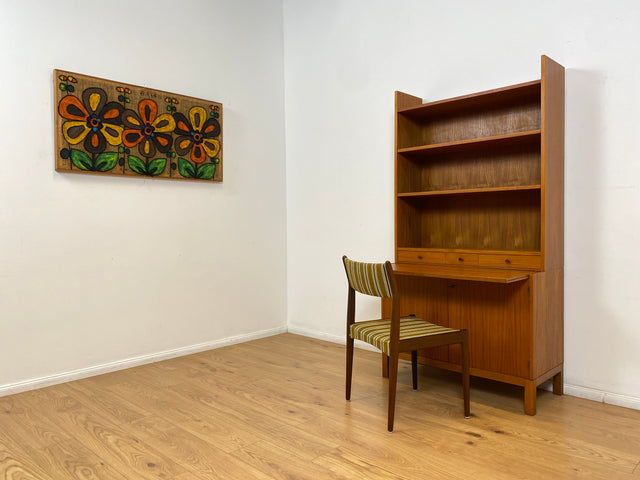 WMK # Stilvoller skandinavischer Mid-Century Bücherschrank in Teakholz mit auszieh. Schreibfläche & verstell. Regalböden # Bücherregal Regal Sekretär Highboard Kommode Sideboard Vintage Danish Design