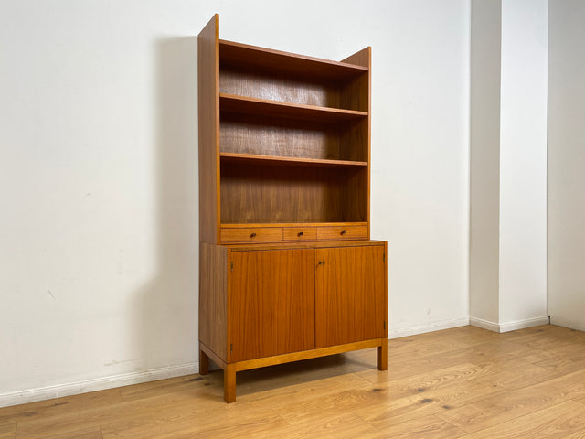WMK # Stilvoller skandinavischer Mid-Century Bücherschrank in Teakholz mit auszieh. Schreibfläche & verstell. Regalböden # Bücherregal Regal Sekretär Highboard Kommode Sideboard Vintage Danish Design