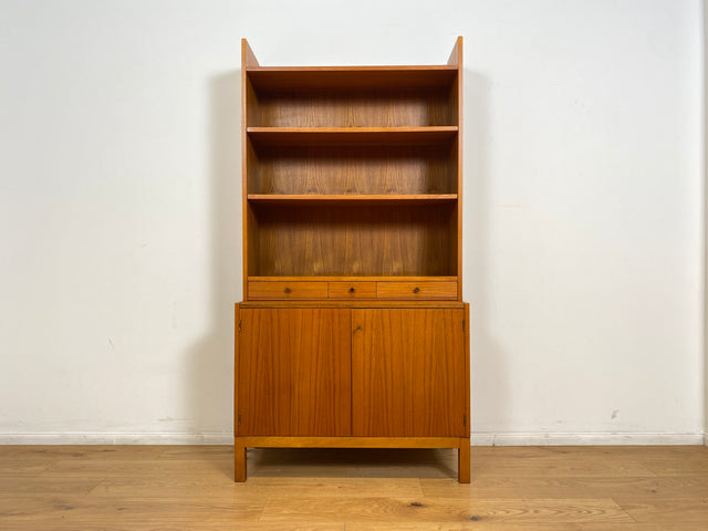 WMK # Stilvoller skandinavischer Mid-Century Bücherschrank in Teakholz mit auszieh. Schreibfläche & verstell. Regalböden # Bücherregal Regal Sekretär Highboard Kommode Sideboard Vintage Danish Design