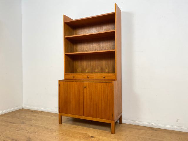 WMK # Stilvoller skandinavischer Mid-Century Bücherschrank in Teakholz mit auszieh. Schreibfläche & verstell. Regalböden # Bücherregal Regal Sekretär Highboard Kommode Sideboard Vintage Danish Design