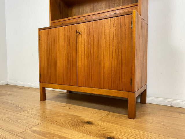 WMK # Stilvoller skandinavischer Mid-Century Bücherschrank in Teakholz mit auszieh. Schreibfläche & verstell. Regalböden # Bücherregal Regal Sekretär Highboard Kommode Sideboard Vintage Danish Design