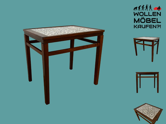 WMK I Edler skandinavischer Mid-Century Couchtisch aus Palisander mit kunstvollen Fliesen I Tisch Wohnzimmertisch Beistelltisch Fliesentisch Coffee Table Vintage Danish Design Berlin Lübeck Kassel