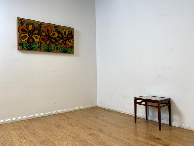 WMK I Edler skandinavischer Mid-Century Couchtisch aus Palisander mit kunstvollen Fliesen