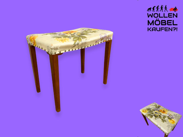 WMK I Wunderschöner skandinavischer Mid-Century Hocker mit hochwertigem floralem Bezug I Sitzhocker Fußhocker Sitz Schemel Taburett Blumenhocker Vintage 50er 60er Berlin Essen Nürnberg Erfurt Bremen