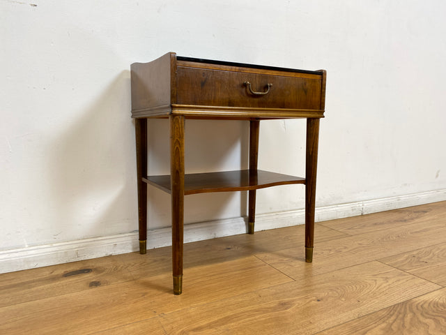 WMK # Schöner & sehr gut erhaltener skandinavischer Mid-Century Nachttisch mit Schublade, Ablage, Glasauflage & Messinggriff # Nachtschrank Nachtkommode Nachtschränkchen Beistelltisch Kommode Vintage