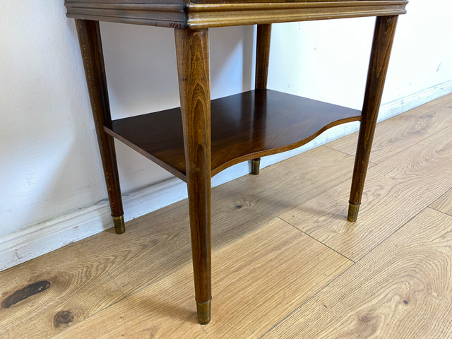 WMK # Schöner & sehr gut erhaltener skandinavischer Mid-Century Nachttisch mit Schublade, Ablage, Glasauflage & Messinggriff # Nachtschrank Nachtkommode Nachtschränkchen Beistelltisch Kommode Vintage