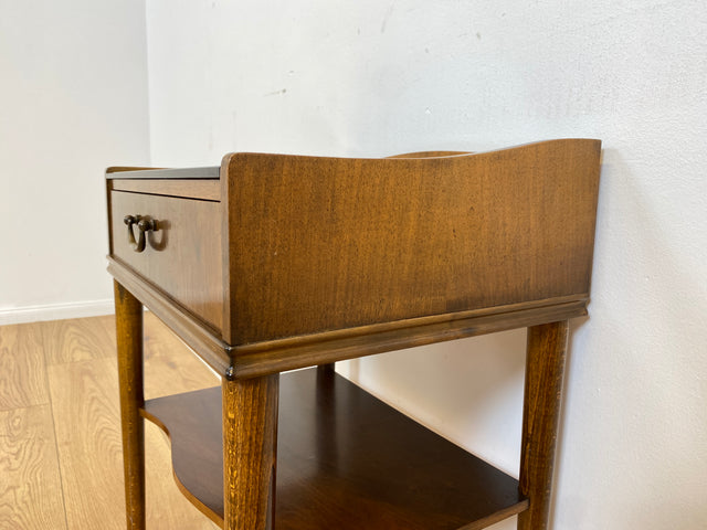 WMK # Schöner & sehr gut erhaltener skandinavischer Mid-Century Nachttisch mit Schublade, Ablage, Glasauflage & Messinggriff # Nachtschrank Nachtkommode Nachtschränkchen Beistelltisch Kommode Vintage