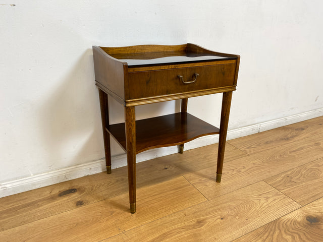 WMK # Schöner & sehr gut erhaltener skandinavischer Mid-Century Nachttisch mit Schublade, Ablage, Glasauflage & Messinggriff # Nachtschrank Nachtkommode Nachtschränkchen Beistelltisch Kommode Vintage