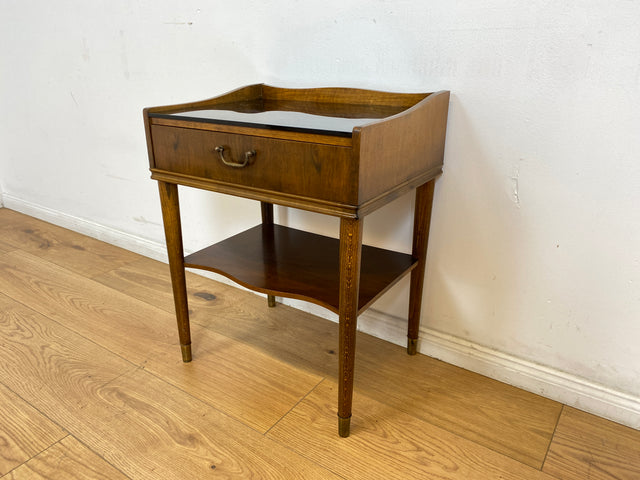 WMK # Schöner & sehr gut erhaltener skandinavischer Mid-Century Nachttisch mit Schublade, Ablage, Glasauflage & Messinggriff # Nachtschrank Nachtkommode Nachtschränkchen Beistelltisch Kommode Vintage