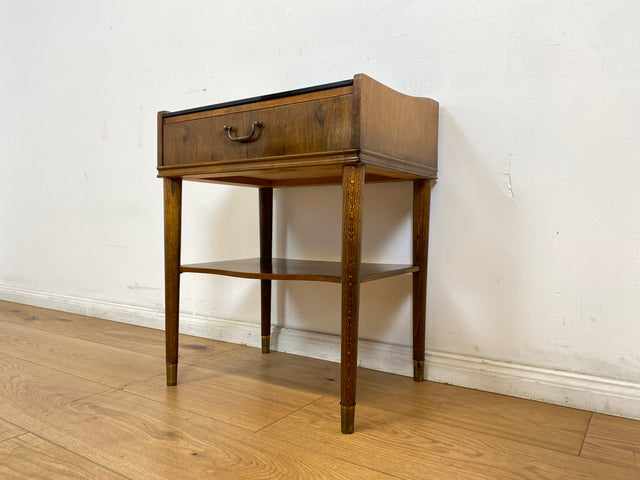WMK # Schöner & sehr gut erhaltener skandinavischer Mid-Century Nachttisch mit Schublade, Ablage, Glasauflage & Messinggriff # Nachtschrank Nachtkommode Nachtschränkchen Beistelltisch Kommode Vintage