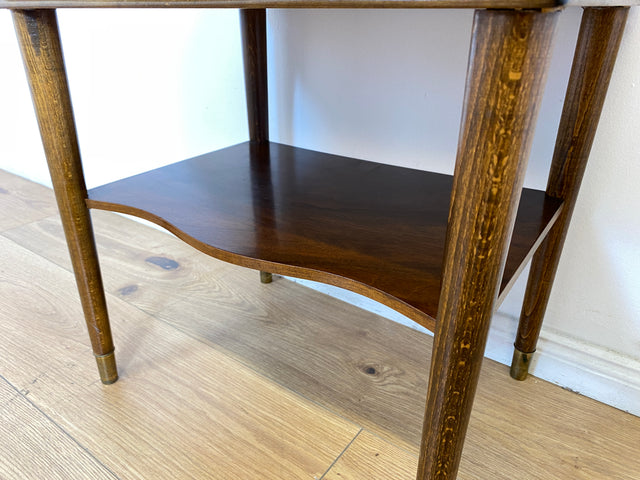 WMK # Schöner & sehr gut erhaltener skandinavischer Mid-Century Nachttisch mit Schublade, Ablage, Glasauflage & Messinggriff # Nachtschrank Nachtkommode Nachtschränkchen Beistelltisch Kommode Vintage
