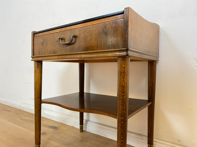 WMK # Schöner & sehr gut erhaltener skandinavischer Mid-Century Nachttisch mit Schublade, Ablage, Glasauflage & Messinggriff # Nachtschrank Nachtkommode Nachtschränkchen Beistelltisch Kommode Vintage