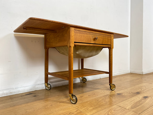WMK I Besonders schöner skandinavischer Mid-Century Nähtisch auf Rollen & aufklappbar I Beistelltisch Kommode Nähkommode Schminkkommode Schminktisch Ablage Servierwagen Vintage Berlin Bielefeld Celle