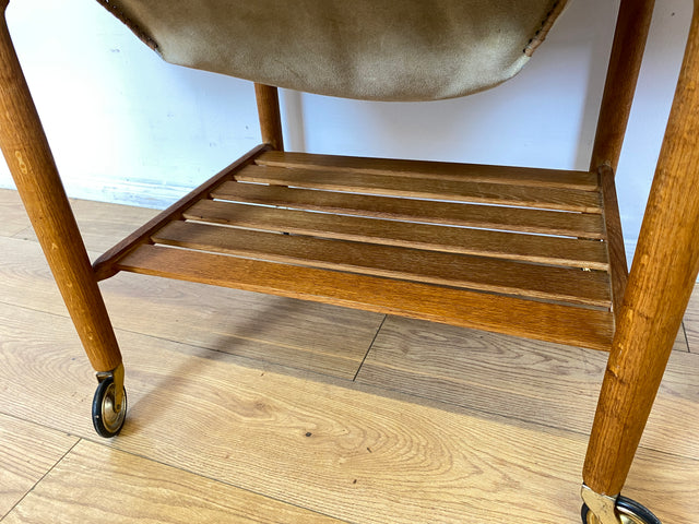 WMK I Besonders schöner skandinavischer Mid-Century Nähtisch auf Rollen & aufklappbar I Beistelltisch Kommode Nähkommode Schminkkommode Schminktisch Ablage Servierwagen Vintage Berlin Bielefeld Celle