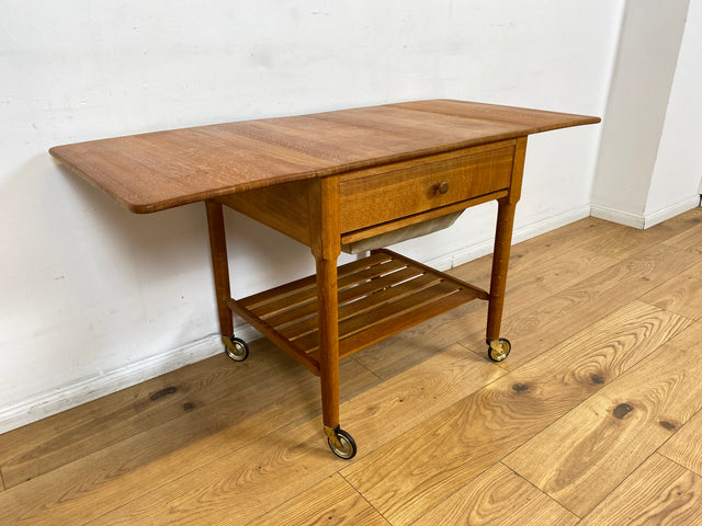 WMK I Besonders schöner skandinavischer Mid-Century Nähtisch auf Rollen & aufklappbar I Beistelltisch Kommode Nähkommode Schminkkommode Schminktisch Ablage Servierwagen Vintage Berlin Bielefeld Celle