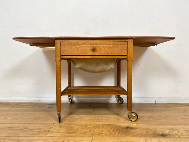 WMK I Besonders schöner skandinavischer Mid-Century Nähtisch auf Rollen & aufklappbar I Beistelltisch Kommode Nähkommode Schminkkommode Schminktisch Ablage Servierwagen Vintage Berlin Bielefeld Celle