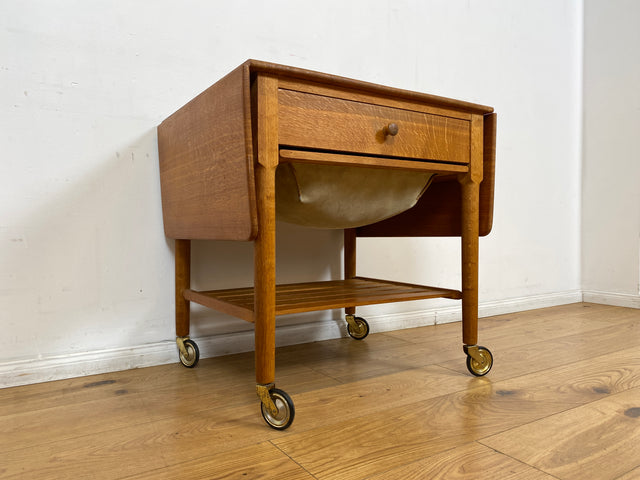 WMK I Besonders schöner skandinavischer Mid-Century Nähtisch auf Rollen & aufklappbar I Beistelltisch Kommode Nähkommode Schminkkommode Schminktisch Ablage Servierwagen Vintage Berlin Bielefeld Celle