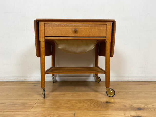 WMK I Besonders schöner skandinavischer Mid-Century Nähtisch auf Rollen & aufklappbar I Beistelltisch Kommode Nähkommode Schminkkommode Schminktisch Ablage Servierwagen Vintage Berlin Bielefeld Celle