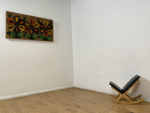 WMK I Praktischer skandinavischer Mid-Century Schaukelhocker mit schwarzem Skai Bezug I Fußhocker Hocker Fußablage Schaukelstuhl Lesesessel Footstool Vintage Leder Kunstleder Berlin Bamberg Dresden