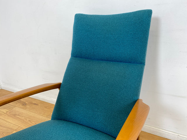 WMK # Stilvoller, gut erhaltener und sehr gemütlicher skandinavischer Mid-Century Schaukelstuhl mit Originalbezug in Petrolgrün # Sessel Lesesessel Schaukelsessel Rocking Chair Vintage Berlin München