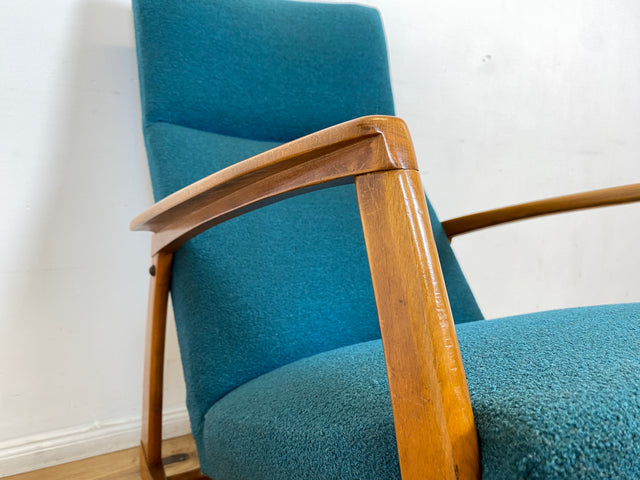 WMK # Stilvoller, gut erhaltener und sehr gemütlicher skandinavischer Mid-Century Schaukelstuhl mit Originalbezug in Petrolgrün # Sessel Lesesessel Schaukelsessel Rocking Chair Vintage Berlin München