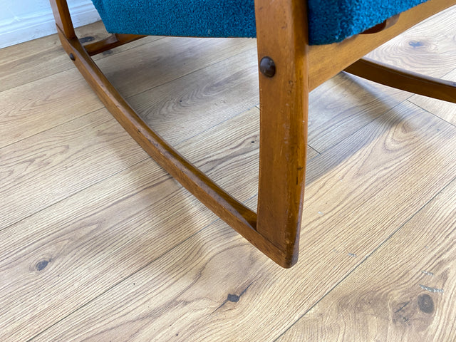 WMK # Stilvoller, gut erhaltener und sehr gemütlicher skandinavischer Mid-Century Schaukelstuhl mit Originalbezug in Petrolgrün # Sessel Lesesessel Schaukelsessel Rocking Chair Vintage Berlin München