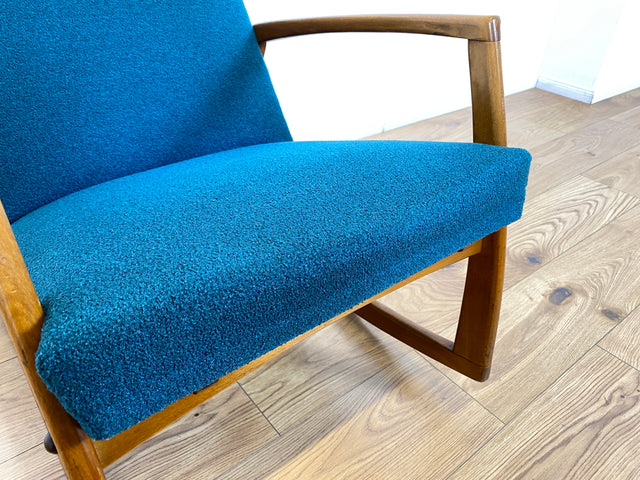 WMK # Stilvoller, gut erhaltener und sehr gemütlicher skandinavischer Mid-Century Schaukelstuhl mit Originalbezug in Petrolgrün # Sessel Lesesessel Schaukelsessel Rocking Chair Vintage Berlin München