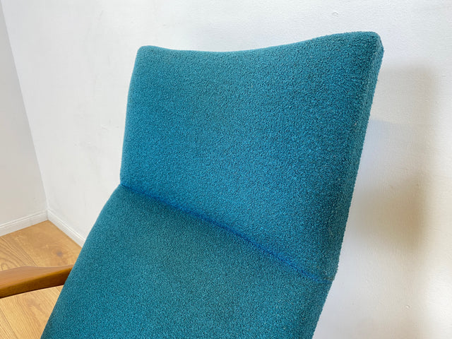 WMK # Stilvoller, gut erhaltener und sehr gemütlicher skandinavischer Mid-Century Schaukelstuhl mit Originalbezug in Petrolgrün # Sessel Lesesessel Schaukelsessel Rocking Chair Vintage Berlin München