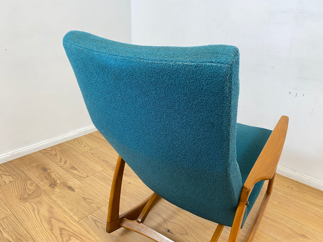 WMK # Stilvoller, gut erhaltener und sehr gemütlicher skandinavischer Mid-Century Schaukelstuhl mit Originalbezug in Petrolgrün # Sessel Lesesessel Schaukelsessel Rocking Chair Vintage Berlin München