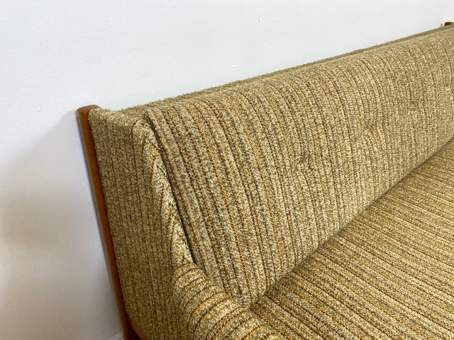 WMK # Hochwertiges skandinavischer Mid-Century Schlafsofa mit verstautem Doppelbett, feinem Wollbezug und Teakholz Rahmen # Sofa Couch Schlafcouch Ausziehsofa Klappsofa 3-Sitzer Danish Design Vintage