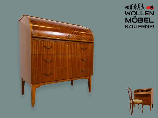 WMK I Hochwertiger skandinavischer Mid-Century Sekretär mit schönen Messinggriffen I Schreibkommode Schreibschrank Schreibtisch Kommode Schminkkommode Wäschekommode 70er Vintage Berlin Frankfurt Köln