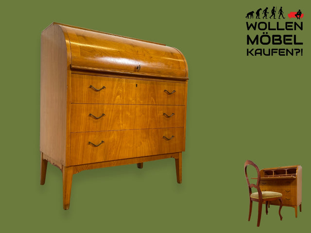 WMK I Formschöner skandinavischer Mid-Century Sekretär aus vollem Holz mit Messinggriffen I Schreibkommode Schreibtisch Kommode Wäschekommode 60er 70er Vintage Berlin Hamburg Dresden