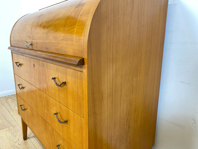 WMK I Formschöner skandinavischer Mid-Century Sekretär aus vollem Holz mit Messinggriffen I Schreibkommode Schreibtisch Kommode Wäschekommode 60er 70er Vintage Berlin Hamburg Dresden
