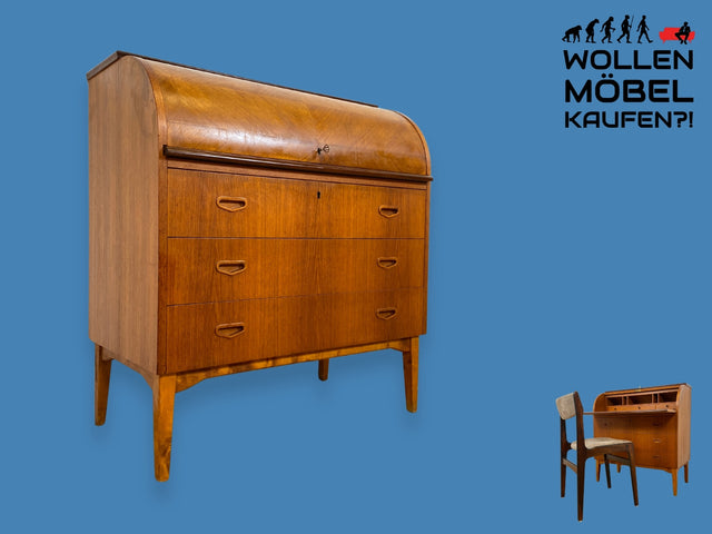 WMK I Stilvoller skandinavischer Mid-Century Sekretär in Teakholz I Schreibkommode Schreibschrank Schreibtisch Kommode Schminkkommode Wäschekommode Danish Design Vintage Teak Berlin München Hamburg
