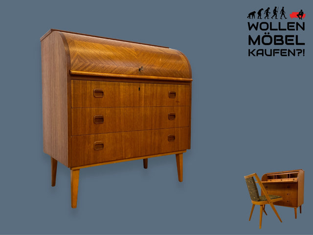 WMK I Stilvoller skandinavischer Mid-Century Sekretär in Teakholz I Schreibkommode Schreibschrank Schreibtisch Kommode Schminkkommode Wäschekommode Danish Design Vintage Teak Berlin Bremen Stuttgart