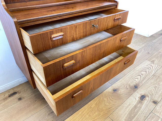 WMK I Hochwertiger skandinavischer Mid-Century Sekretär in Teakholz mit auszieh. Schreibfläche I Schreibschrank Schreibtisch Desk Kommode Wäsche Schmink Tisch Danish Design Vintage Berlin Köln Hamburg