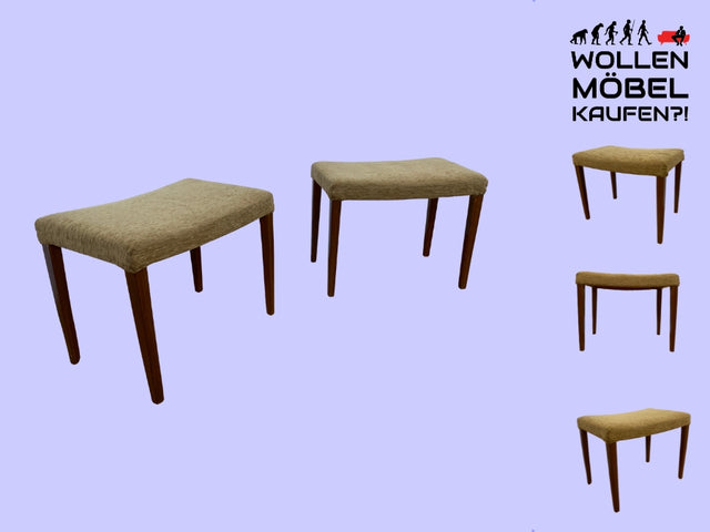 WMK I Versand 15€ I 1/2 Formschöner skandinavischer Mid-Century Sitzhocker mit beigem Bezug I Hocker Schemel Taburett Fußhocker Sitz Bank Vintage Danish Design 50er 60er I Berlin Hannover Regensburg