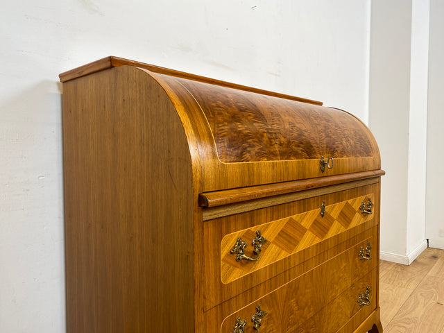 WMK I Hochwertiger skandinavischer Stilmöbel Sekretär in Nussbaum mit feinen Intarsien I Schreibkommode Schreibtisch Kommode Schminkkommode Wäschekommode Mid-Century Vintage Berlin Stuttgart Halle