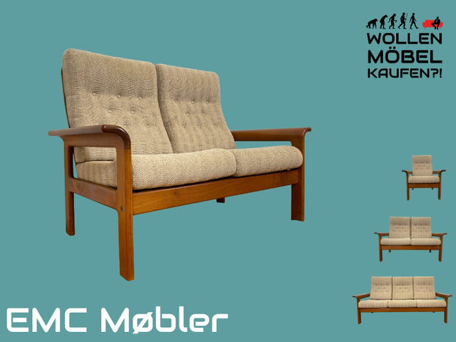 WMK I Hochwertiges skandinavisches Designer Sofa von EMC Møbler mit Teakholz Rahmen und beigem Wollbezug I Couch 2-Sitzer 2er Sitzgarnitur Danish Design Mid-Century Vintage Teak Berlin Bayern Leipzig